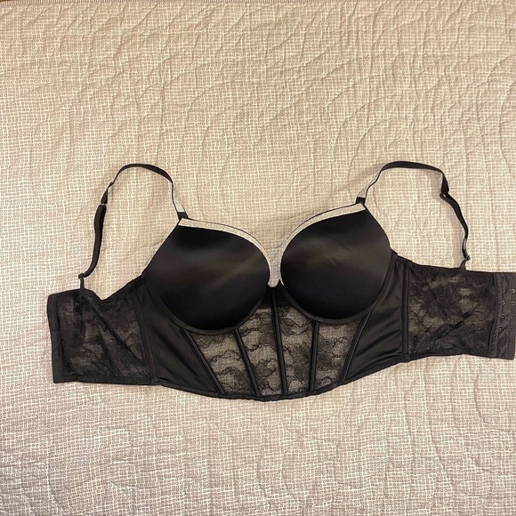 Victoria's Secret Bombshell Shine Strap Push-Up Long Line Corset Bra Satin - Picture 3 of 9